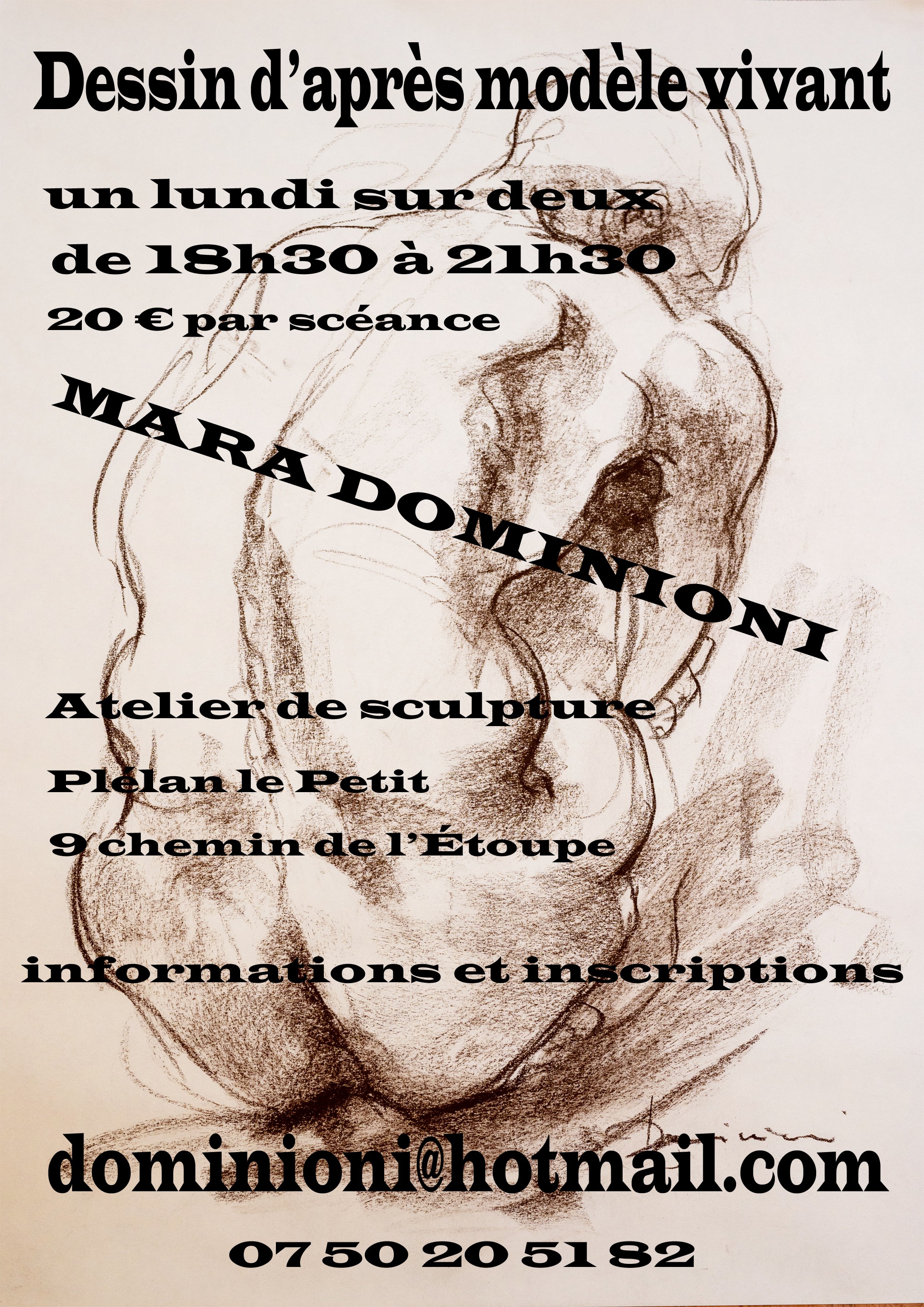 Dessin d'après modèle vivant, atelier libre